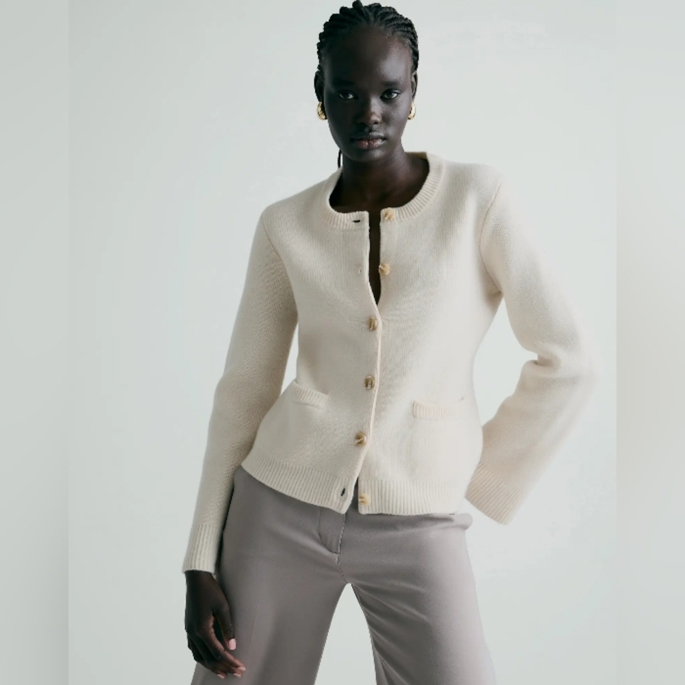 Quince Cashmere Structured Cardigan $160. Ivory. Large. Perfect Condition.